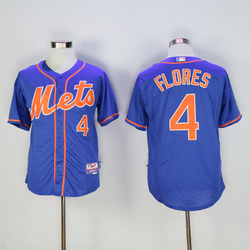 Men New York Mets #4 Flores Blue MLB Jerseys
